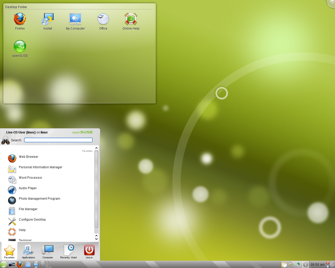 openSUSE desktop screenshot: 11.2