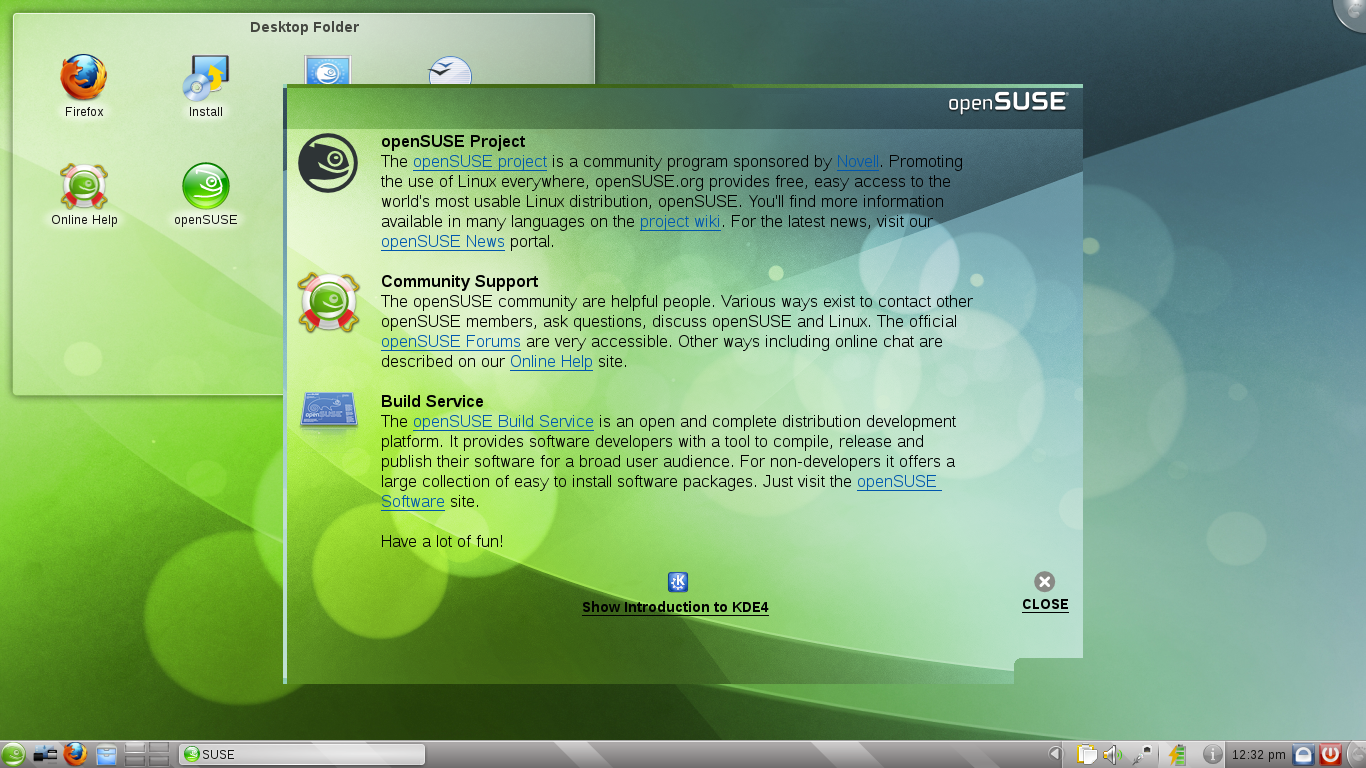 openSUSE desktop screenshot: 11.3 welcome