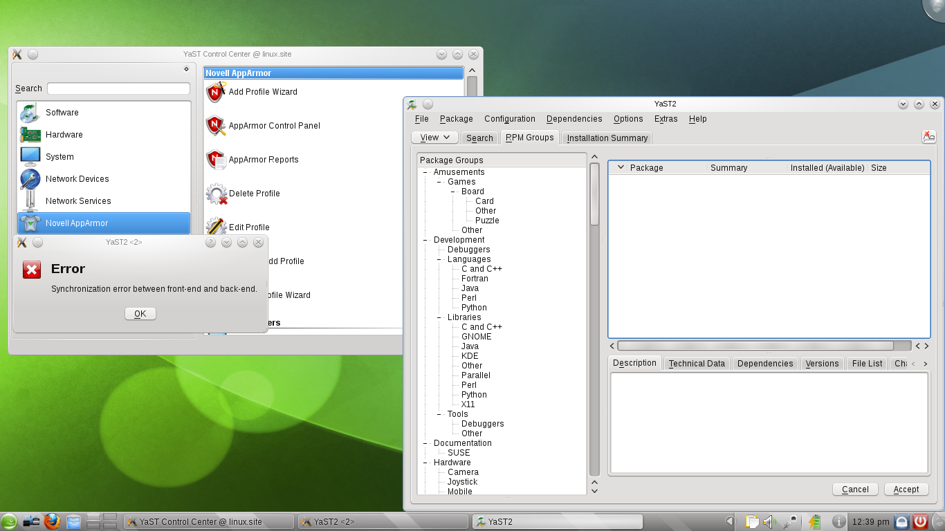 openSUSE desktop screenshot: 11.3 yast2
