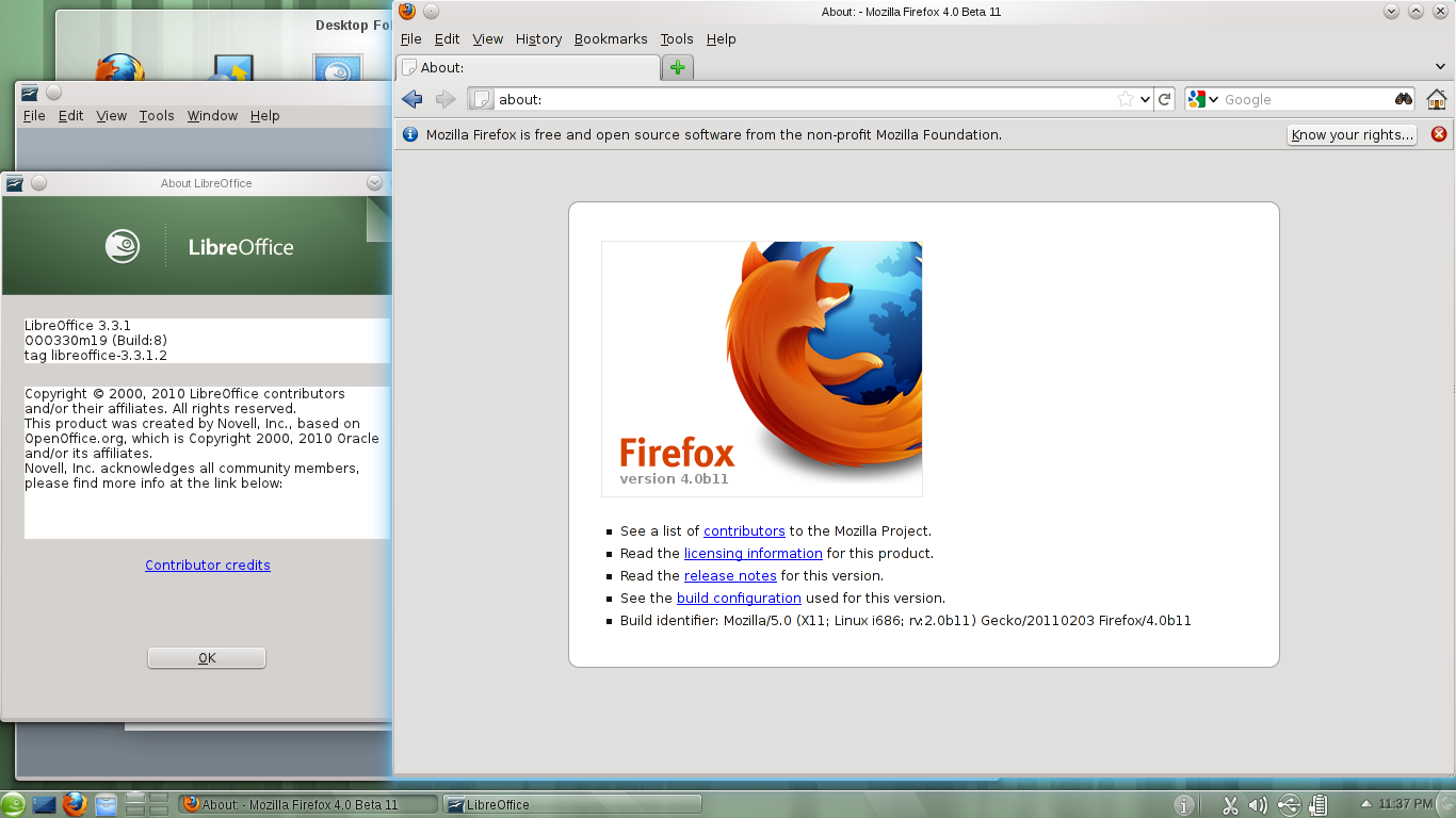 openSUSE desktop screenshot: 11.4 software