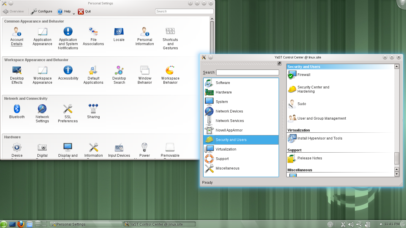 openSUSE desktop screenshot: 11.4 yast