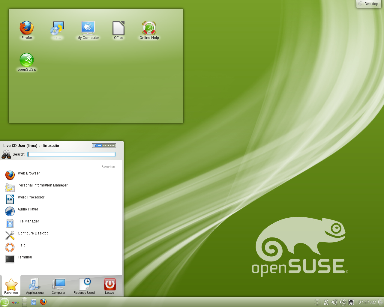 openSUSE desktop screenshot: 12.1