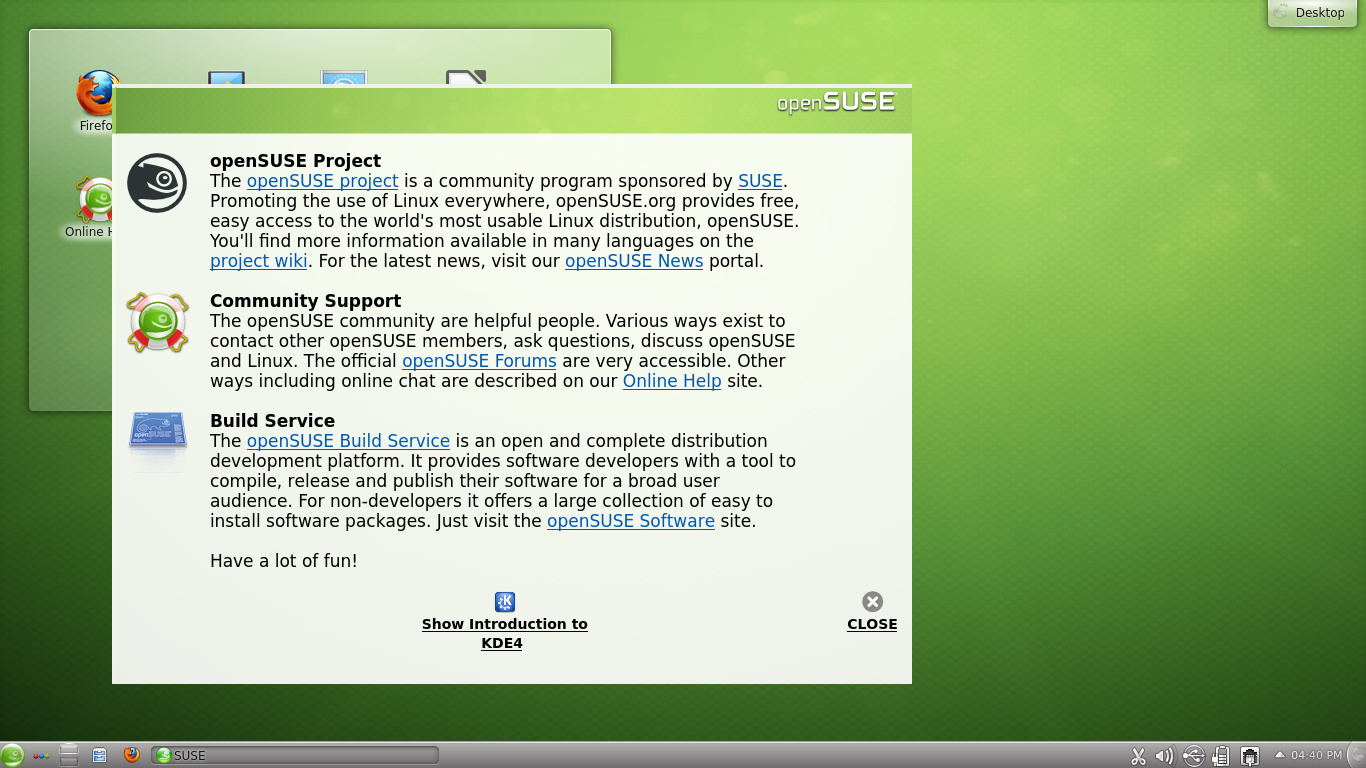 openSUSE desktop screenshot: 12.2 desktop