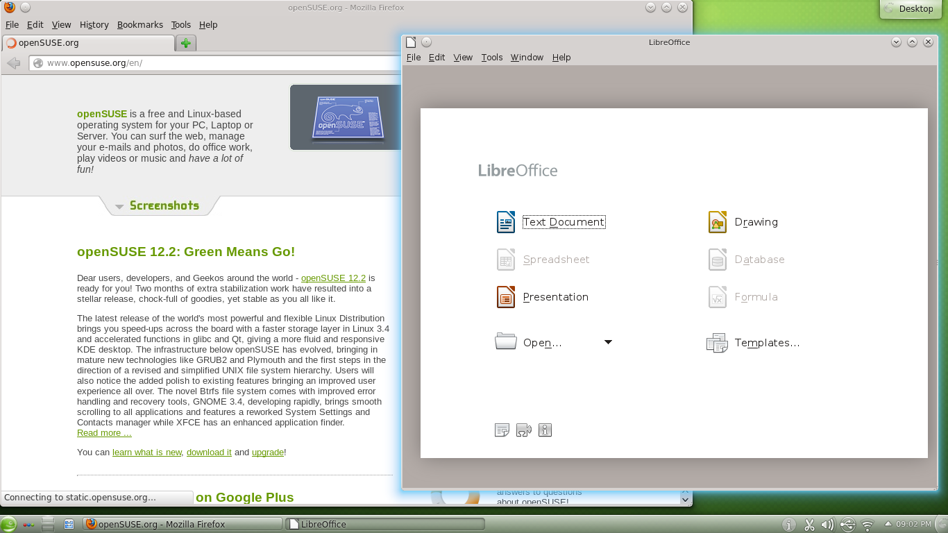openSUSE desktop screenshot: 12.2 office