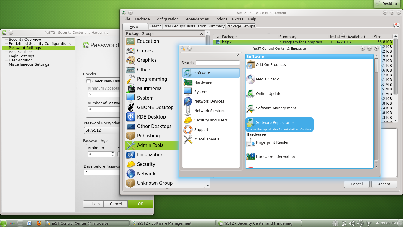 openSUSE desktop screenshot: 12.2 packages
