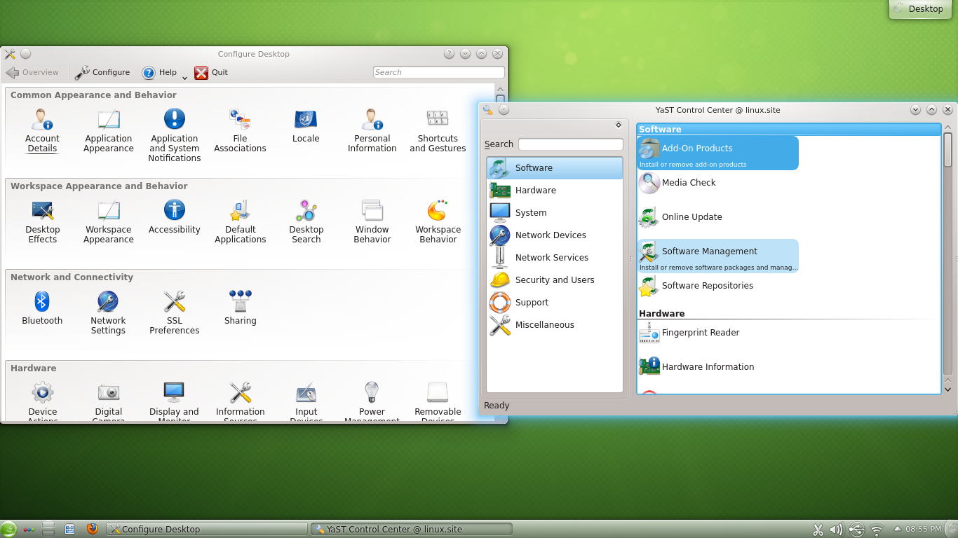 openSUSE desktop screenshot: 12.2 settings