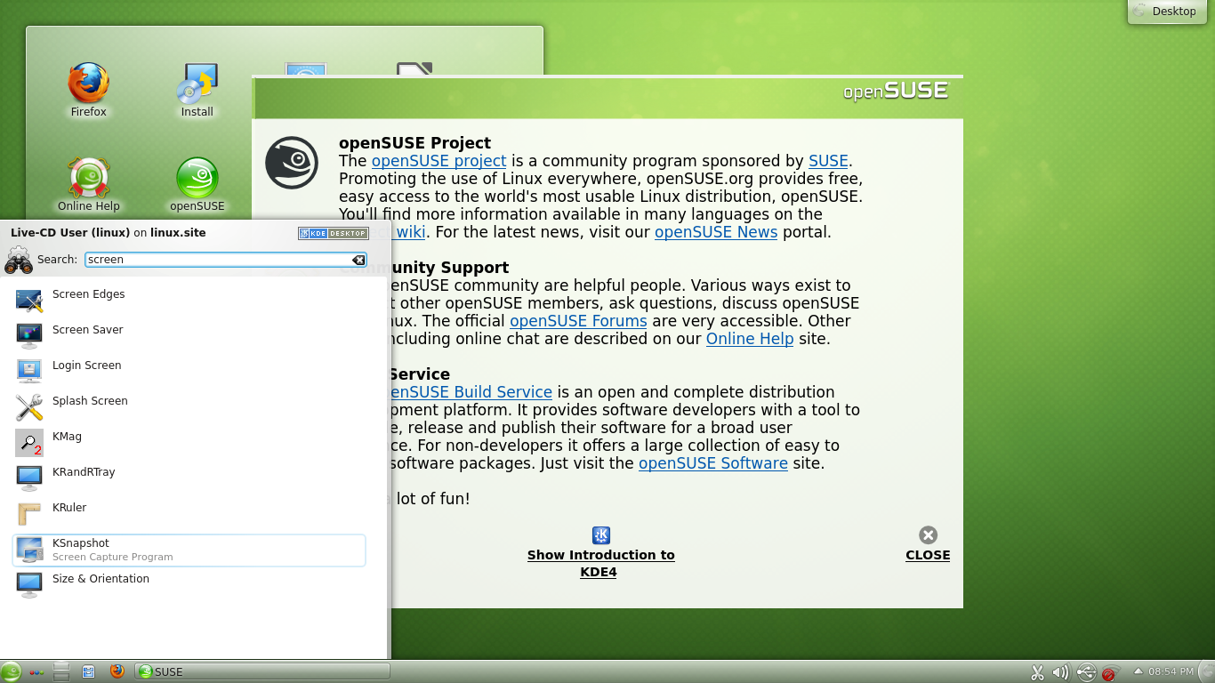 openSUSE desktop screenshot: 12.2 welcome