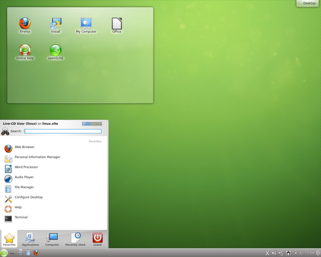 openSUSE desktop screenshot: 12.2