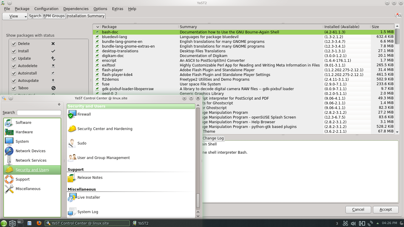 openSUSE desktop screenshot: 12.3 yast
