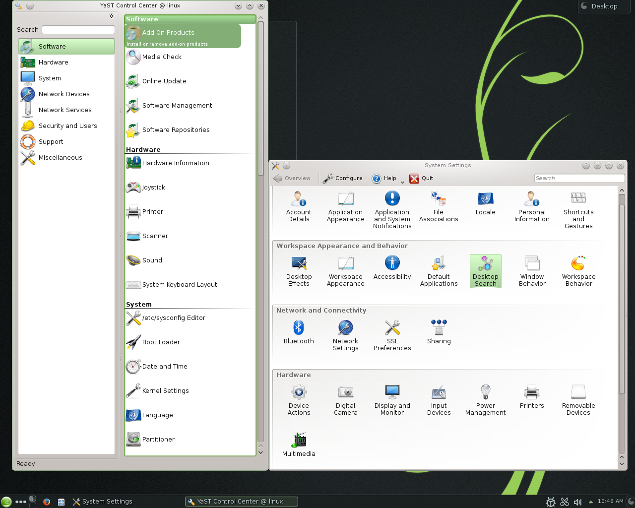 openSUSE desktop screenshot: 13.1 settings