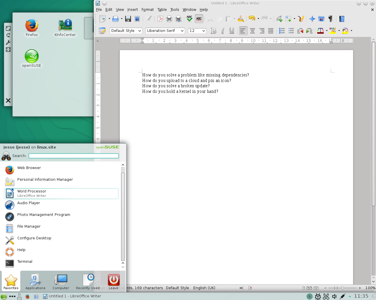 openSUSE desktop screenshot: 13.2 apps