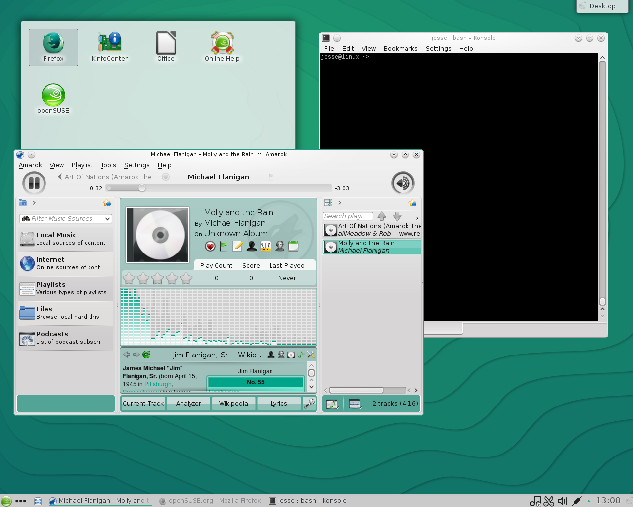 openSUSE desktop screenshot: 13.2 media