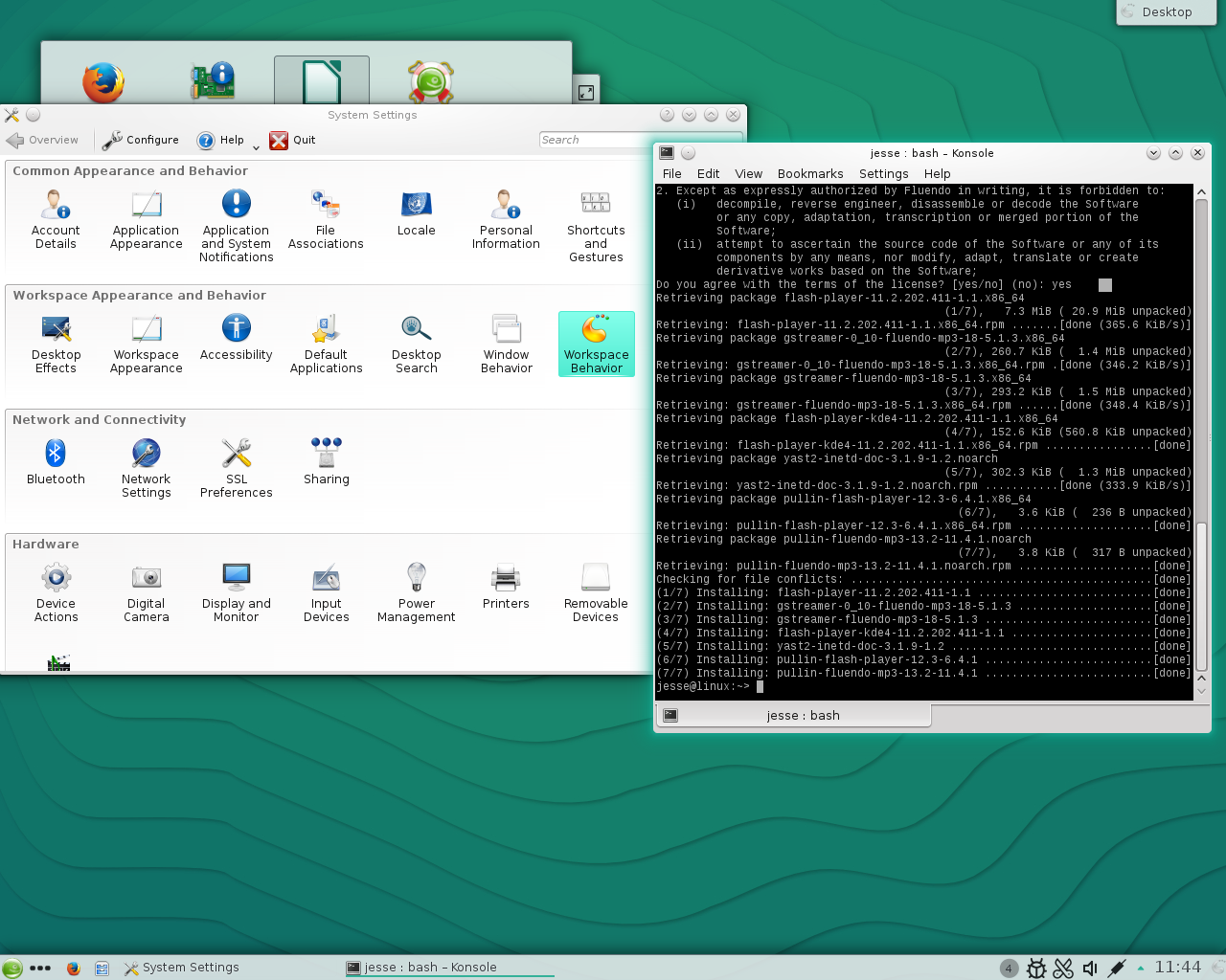 openSUSE desktop screenshot: 13.2 packages