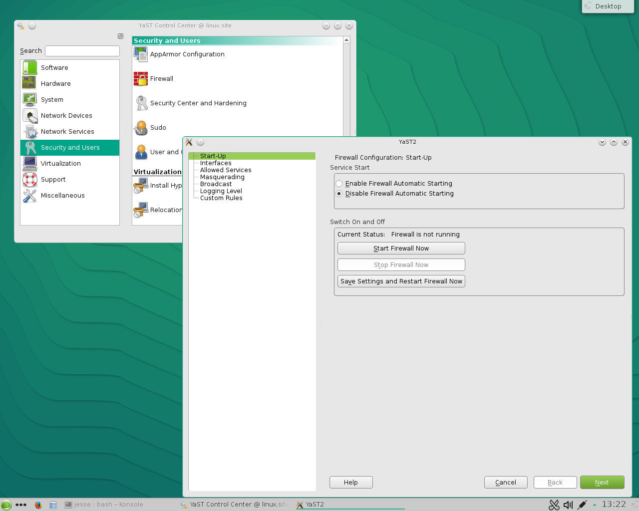 openSUSE desktop screenshot: 13.2 yast