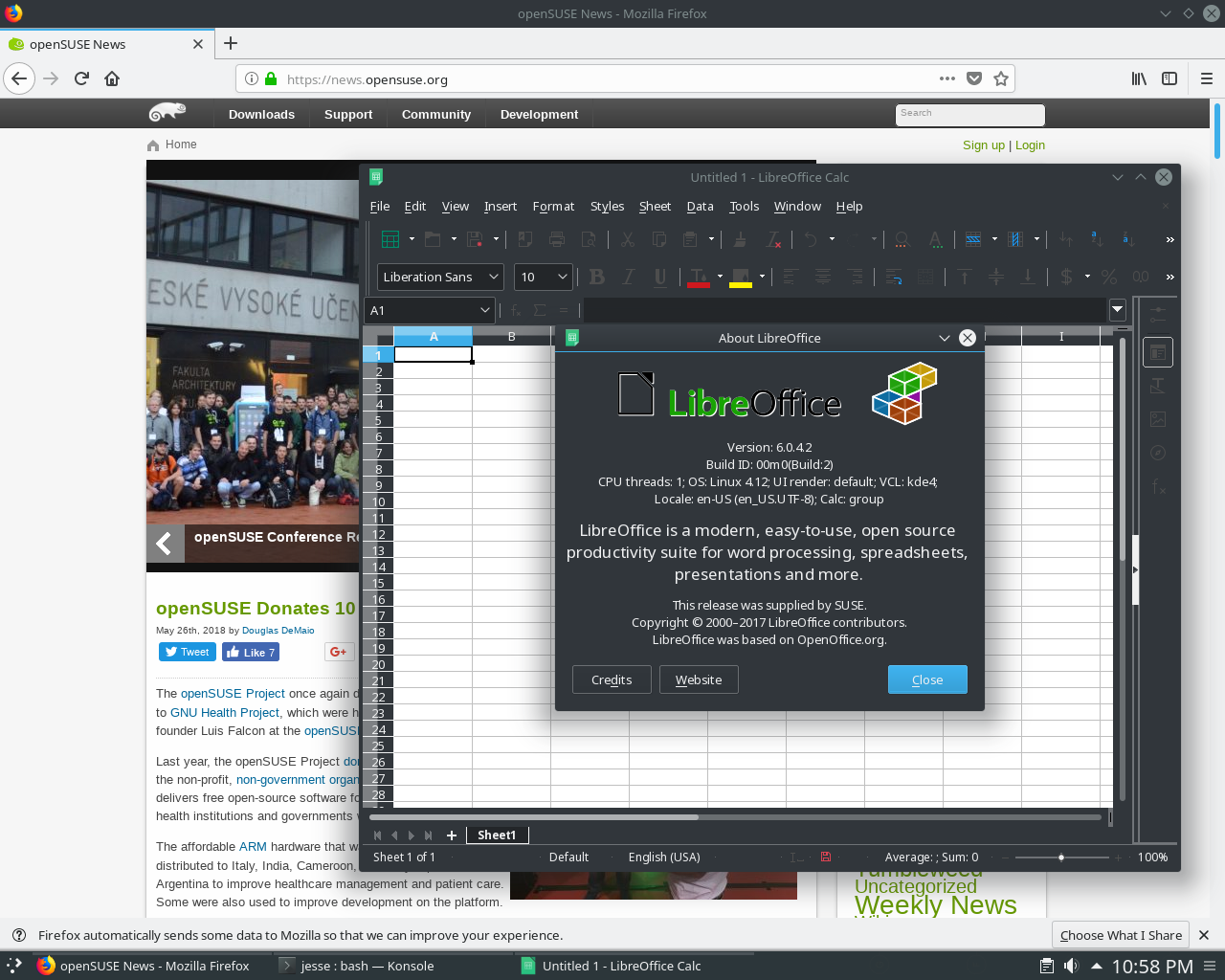 openSUSE desktop screenshot: 15 apps