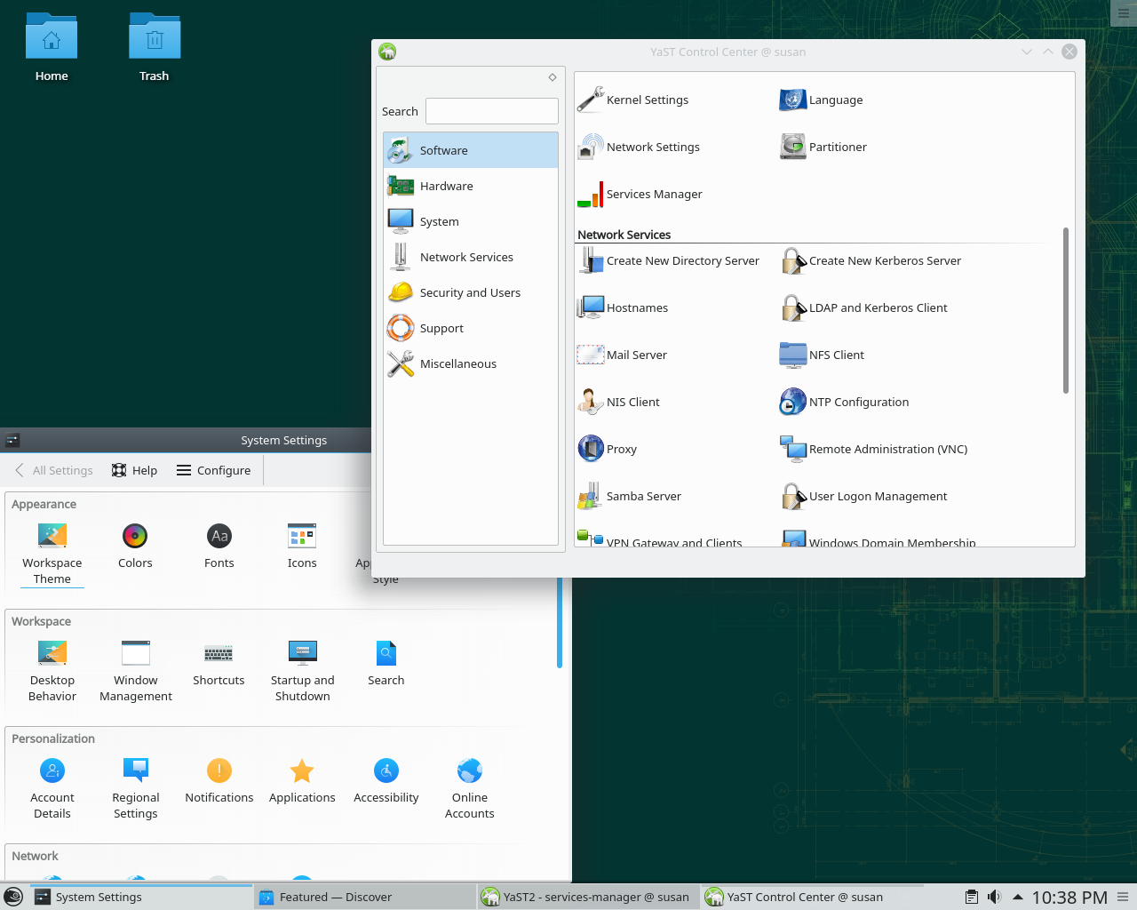 openSUSE desktop screenshot: 15 settings