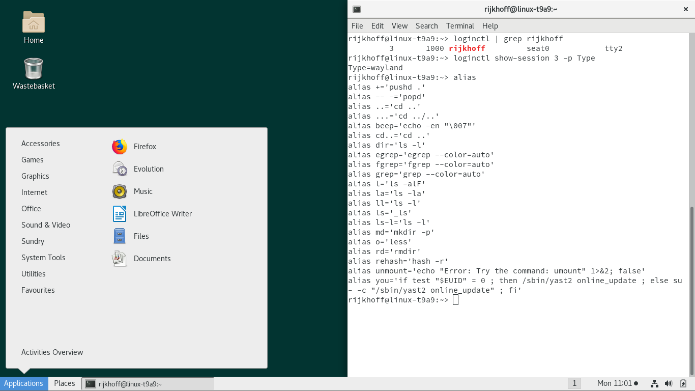 openSUSE desktop screenshot: 15.1 leap gnome sle desktop