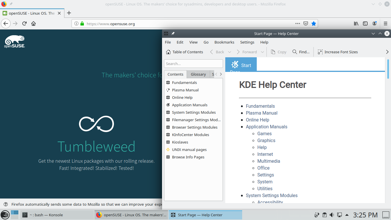openSUSE desktop screenshot: 15.2 firefox