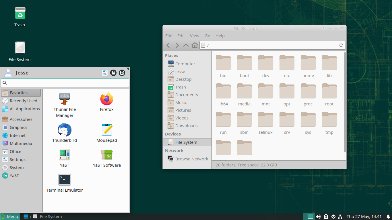 openSUSE desktop screenshot: 15.3 menu