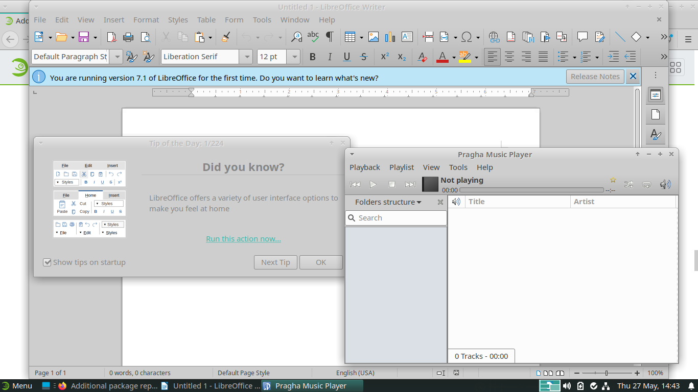 openSUSE desktop screenshot: 15.3 office music