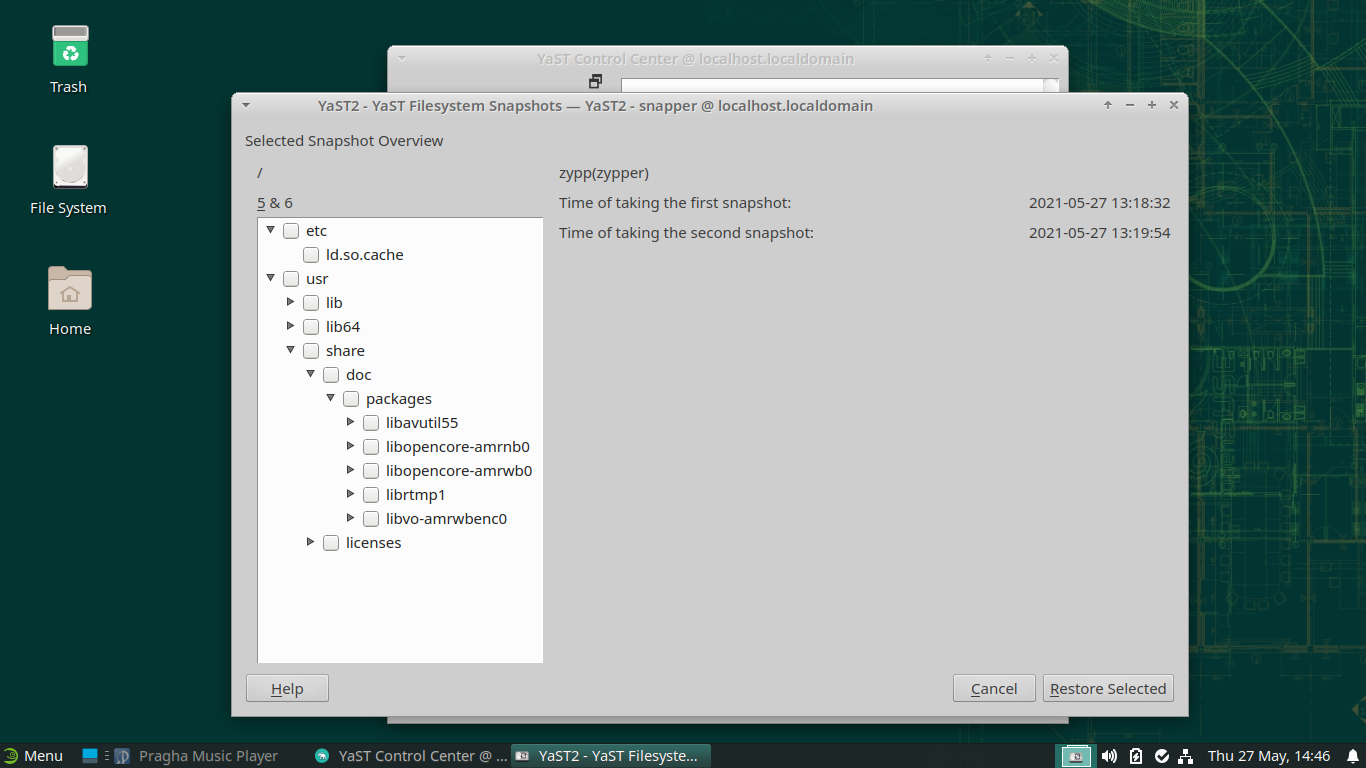 openSUSE desktop screenshot: 15.3 snapshots