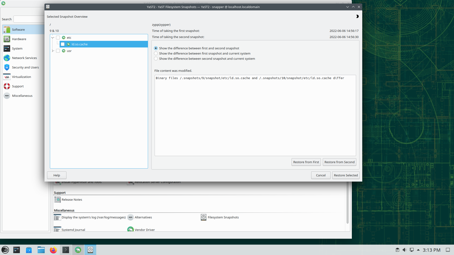 openSUSE desktop screenshot: 15.4 snapper