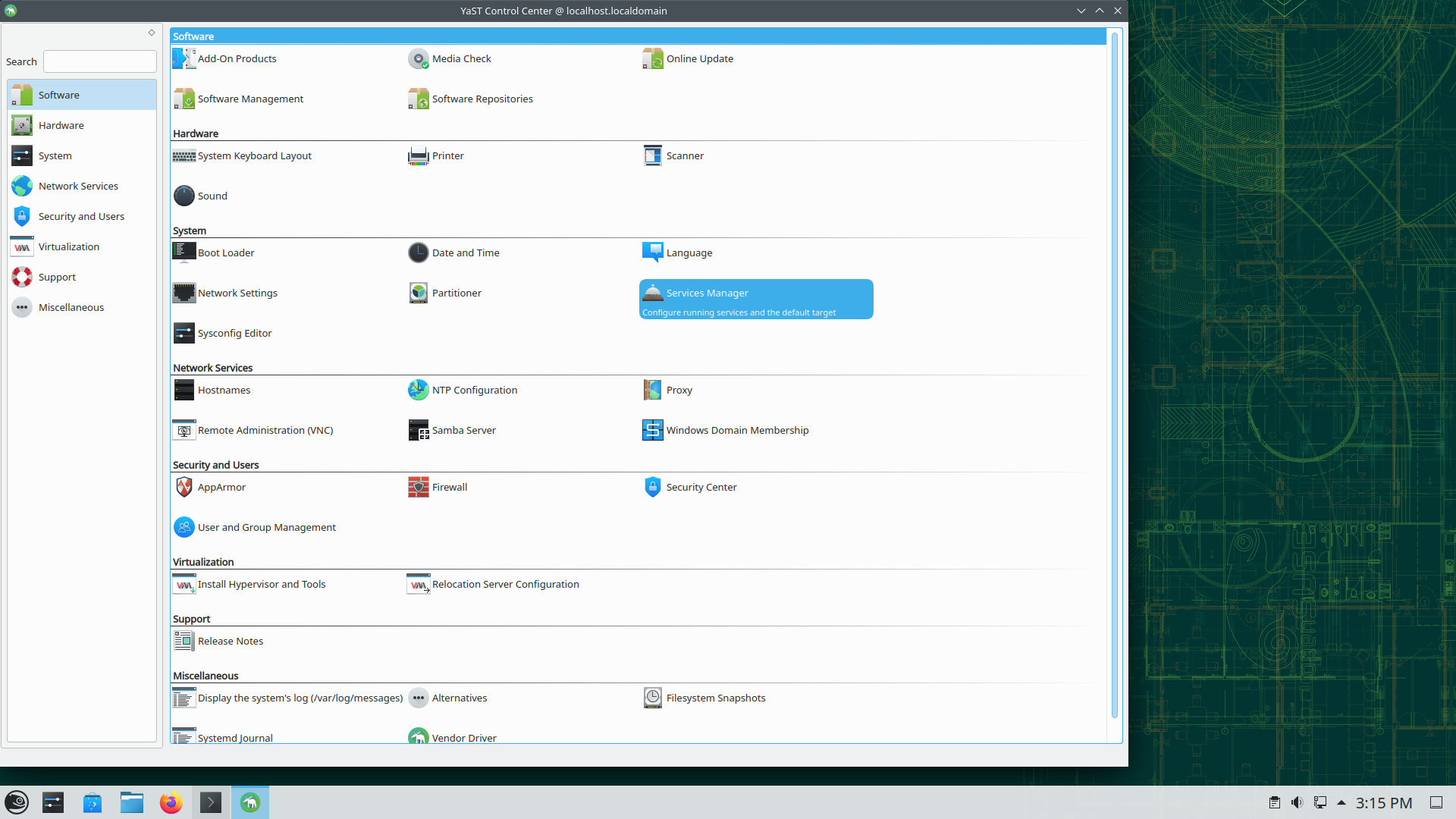 openSUSE desktop screenshot: 15.4 yast
