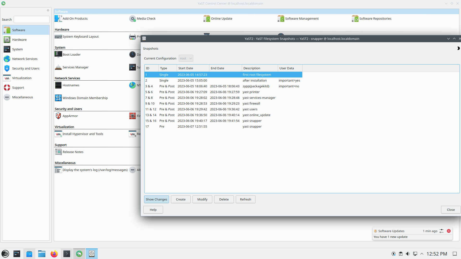 openSUSE desktop screenshot: 15.5 yast