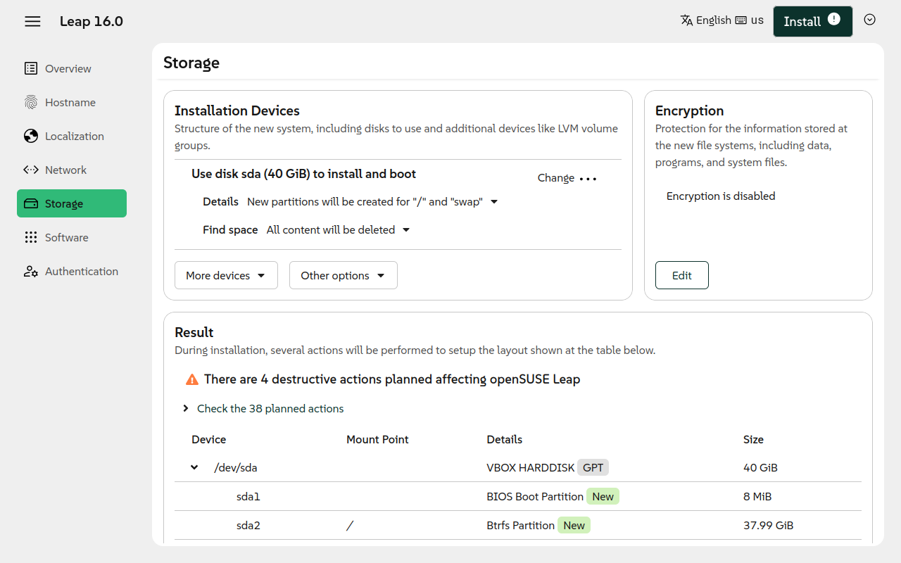 openSUSE desktop screenshot: 16.0 installer