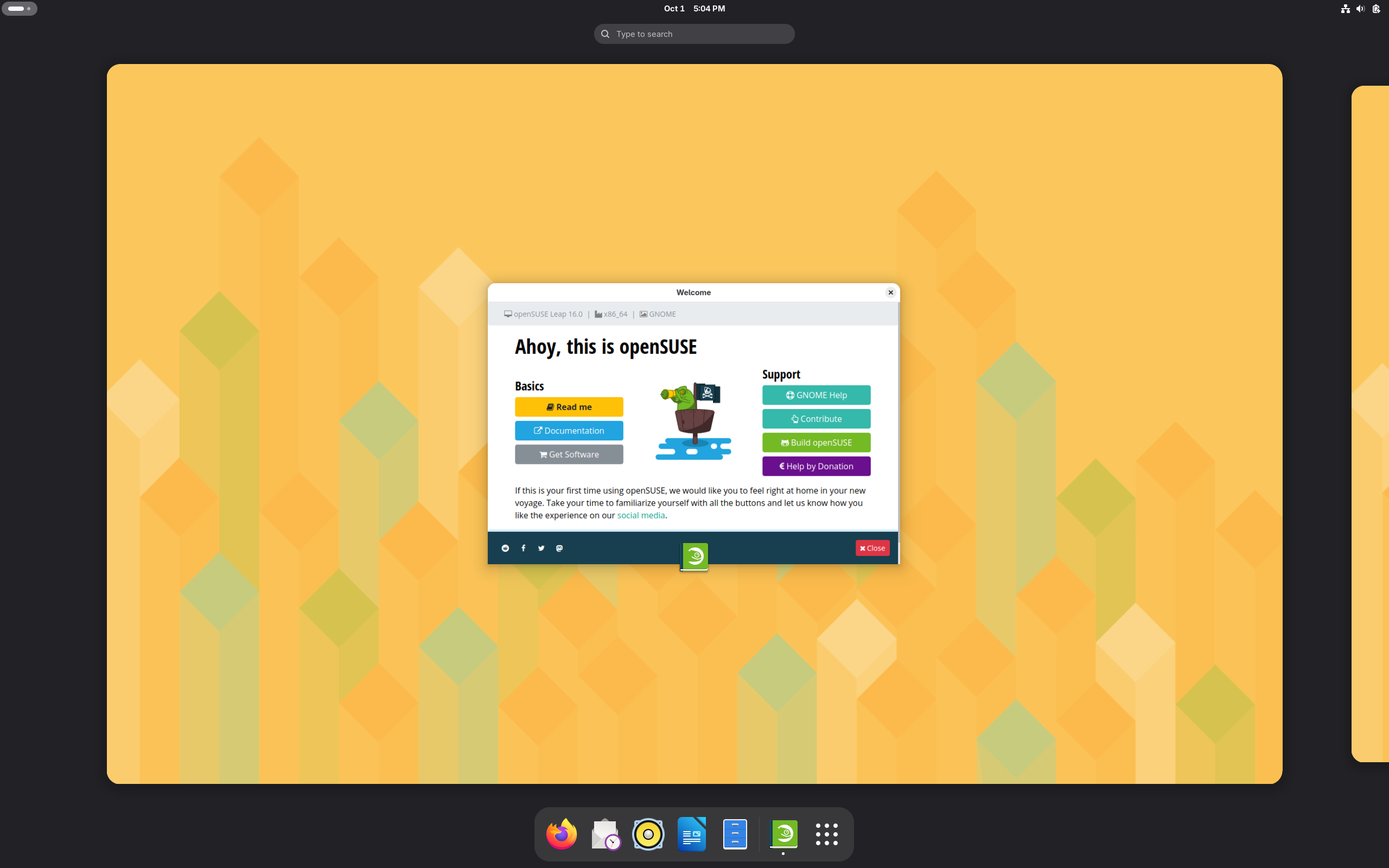 openSUSE desktop screenshot: 16.0