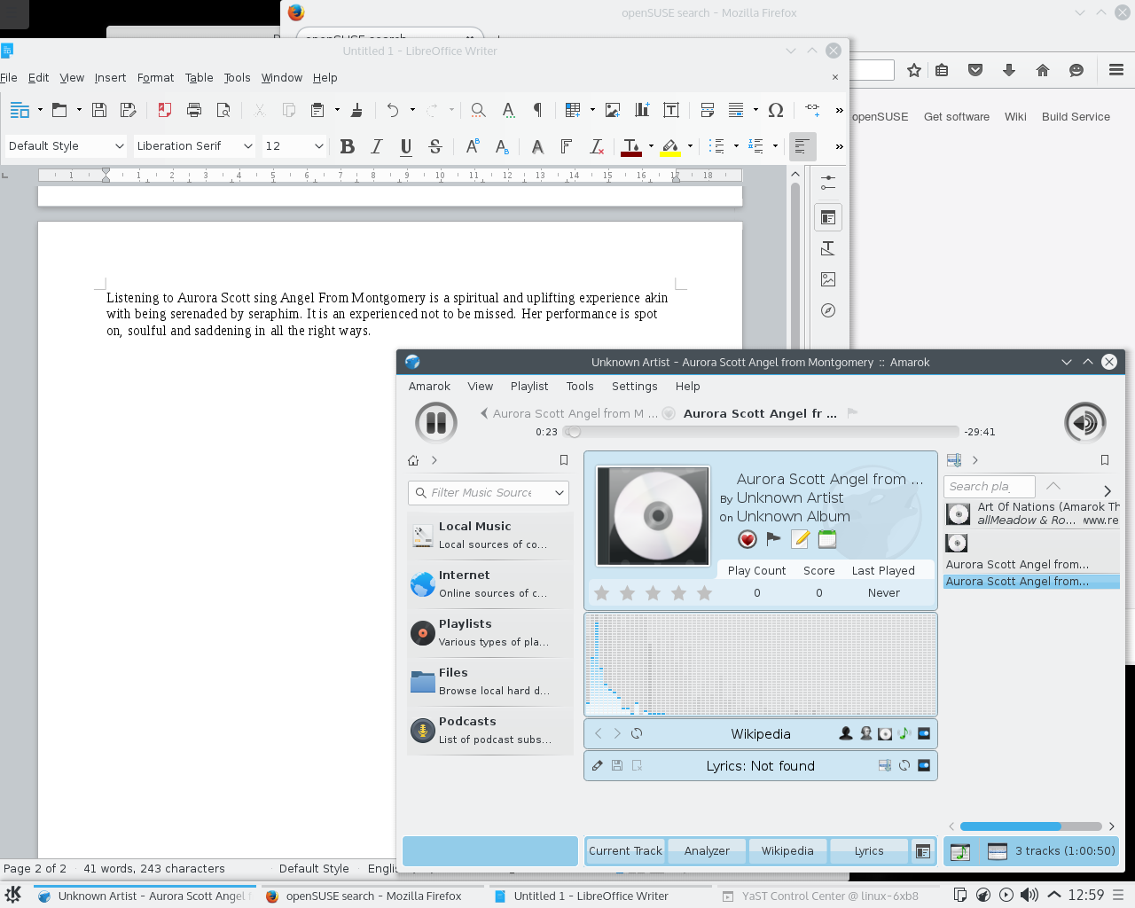 openSUSE desktop screenshot: 42.1 apps
