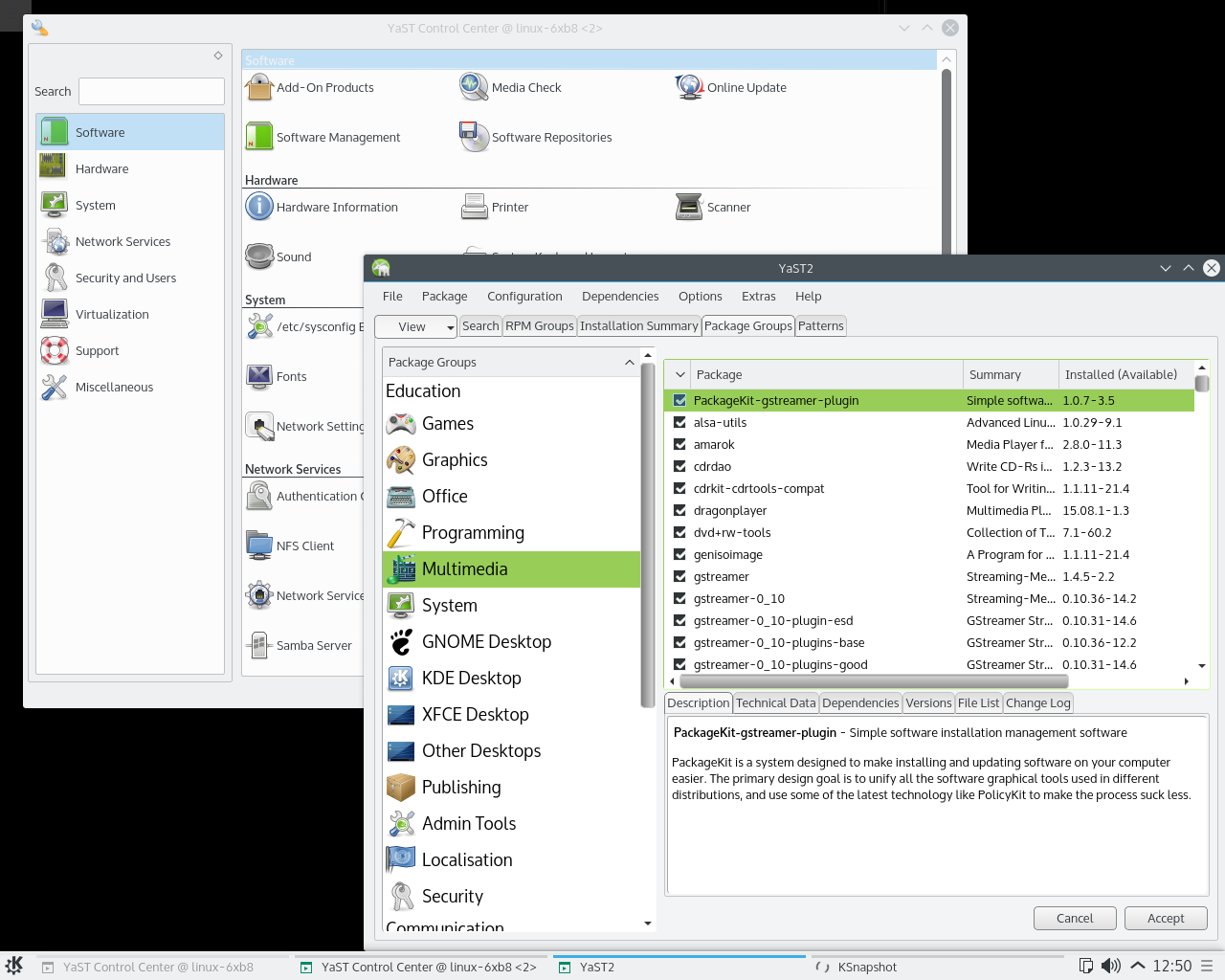 openSUSE desktop screenshot: 42.1 software