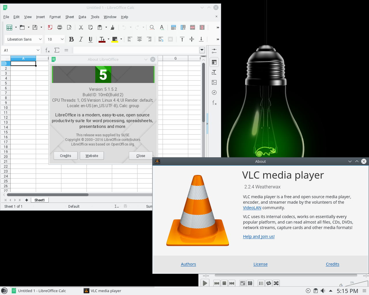 openSUSE desktop screenshot: 42.2 apps