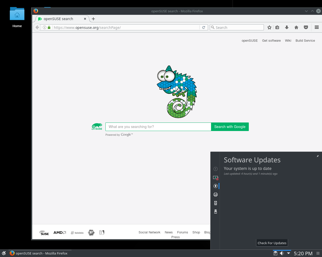 openSUSE desktop screenshot: 42.2 updates