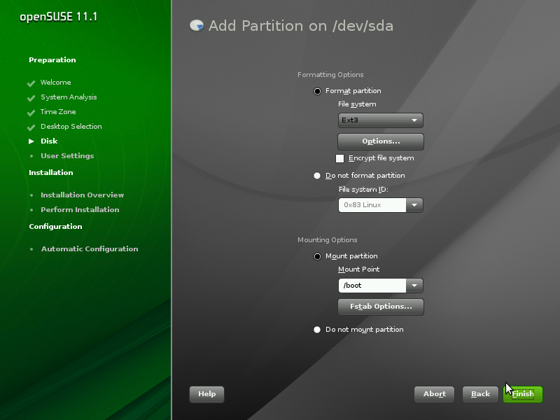 openSUSE desktop screenshot: lvm install 02