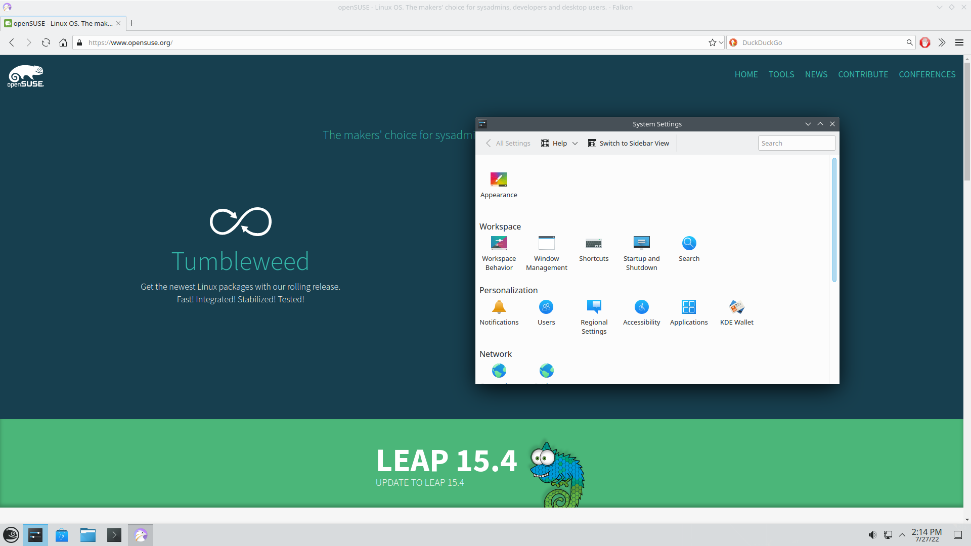 openSUSE desktop screenshot: microos 2022 settings