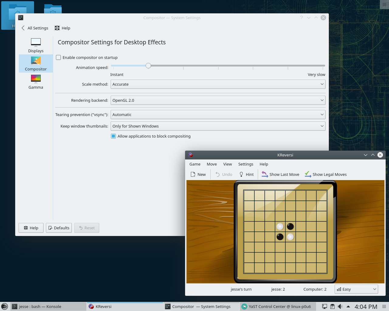 openSUSE desktop screenshot: tumbleweed 2018 settings