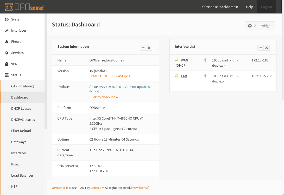 OPNsense desktop screenshot: 15.7