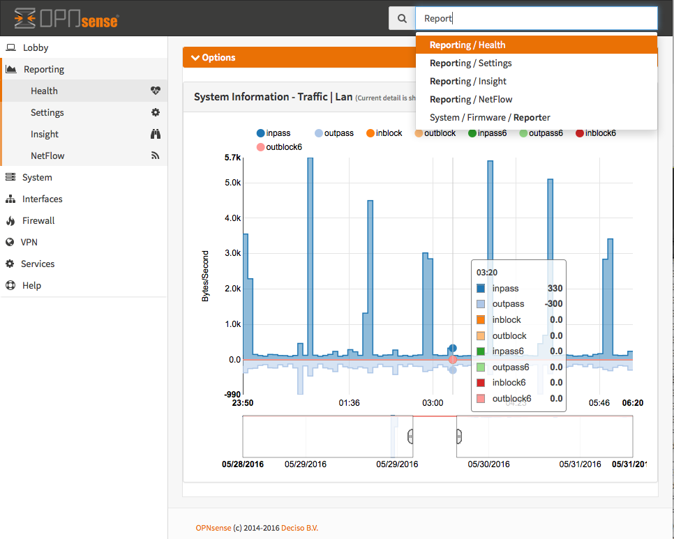 OPNsense desktop screenshot: 16.1.15