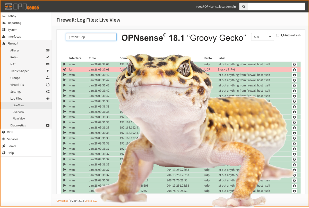 OPNsense desktop screenshot: 18.1