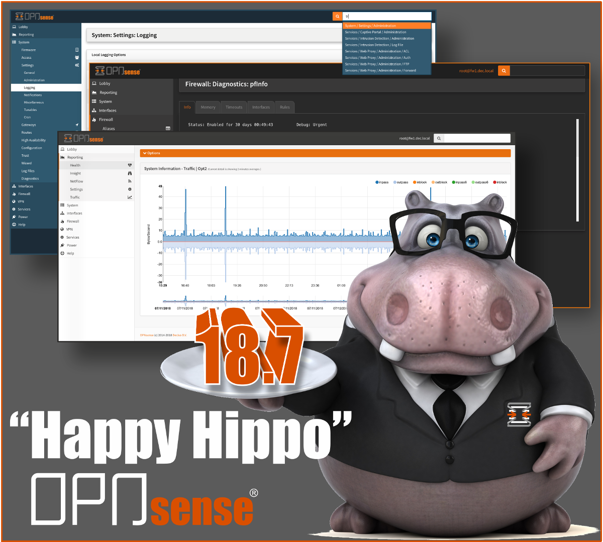 OPNsense desktop screenshot: 18.7