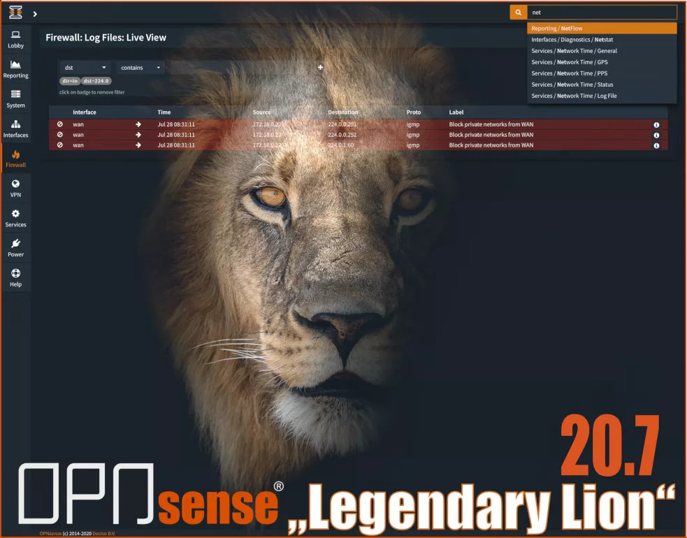 OPNsense desktop screenshot: 20.7