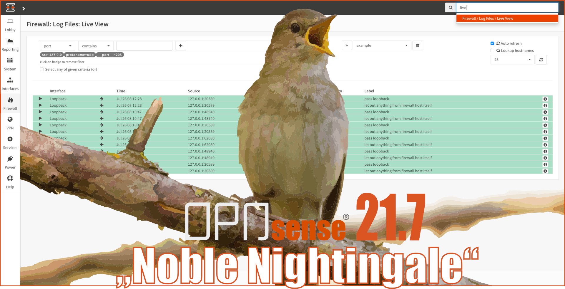 OPNsense desktop screenshot: 21.7