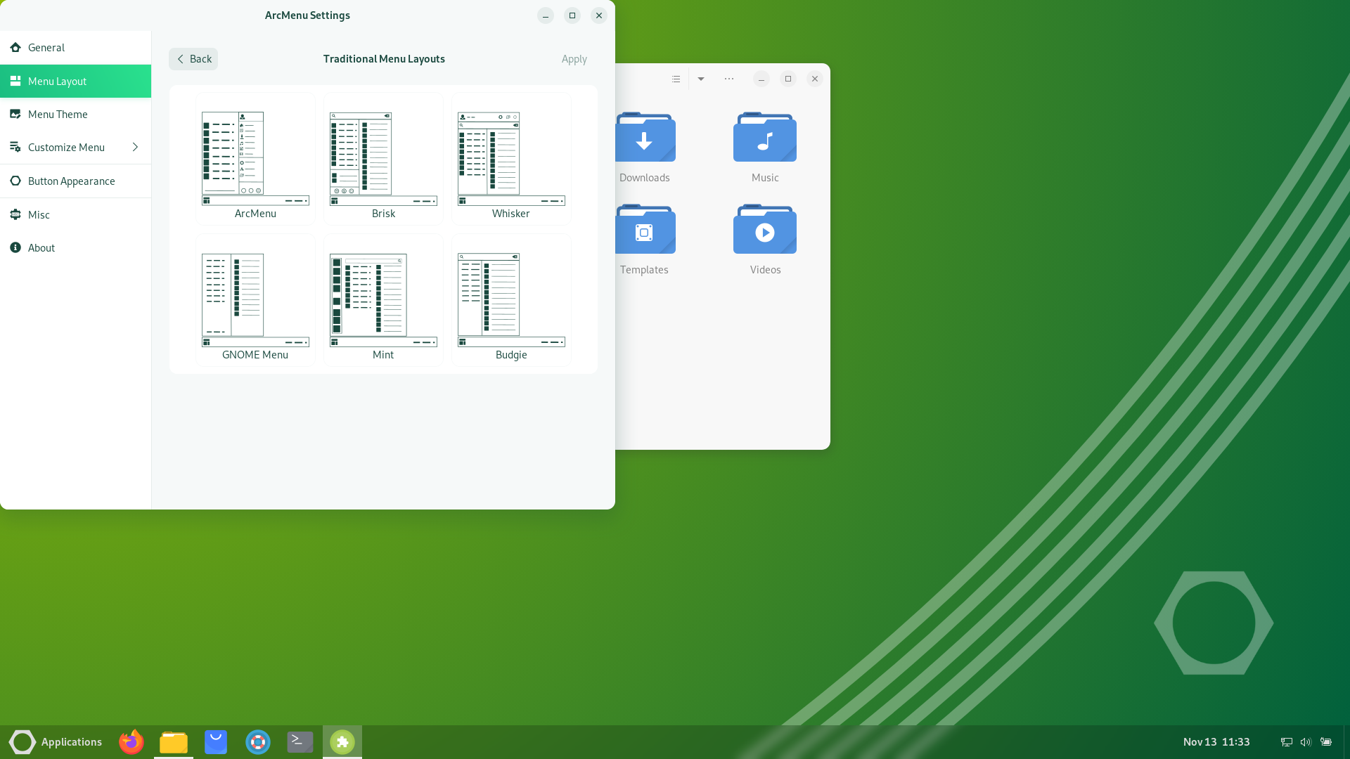 Oreon desktop screenshot: 9.3 arcmenu