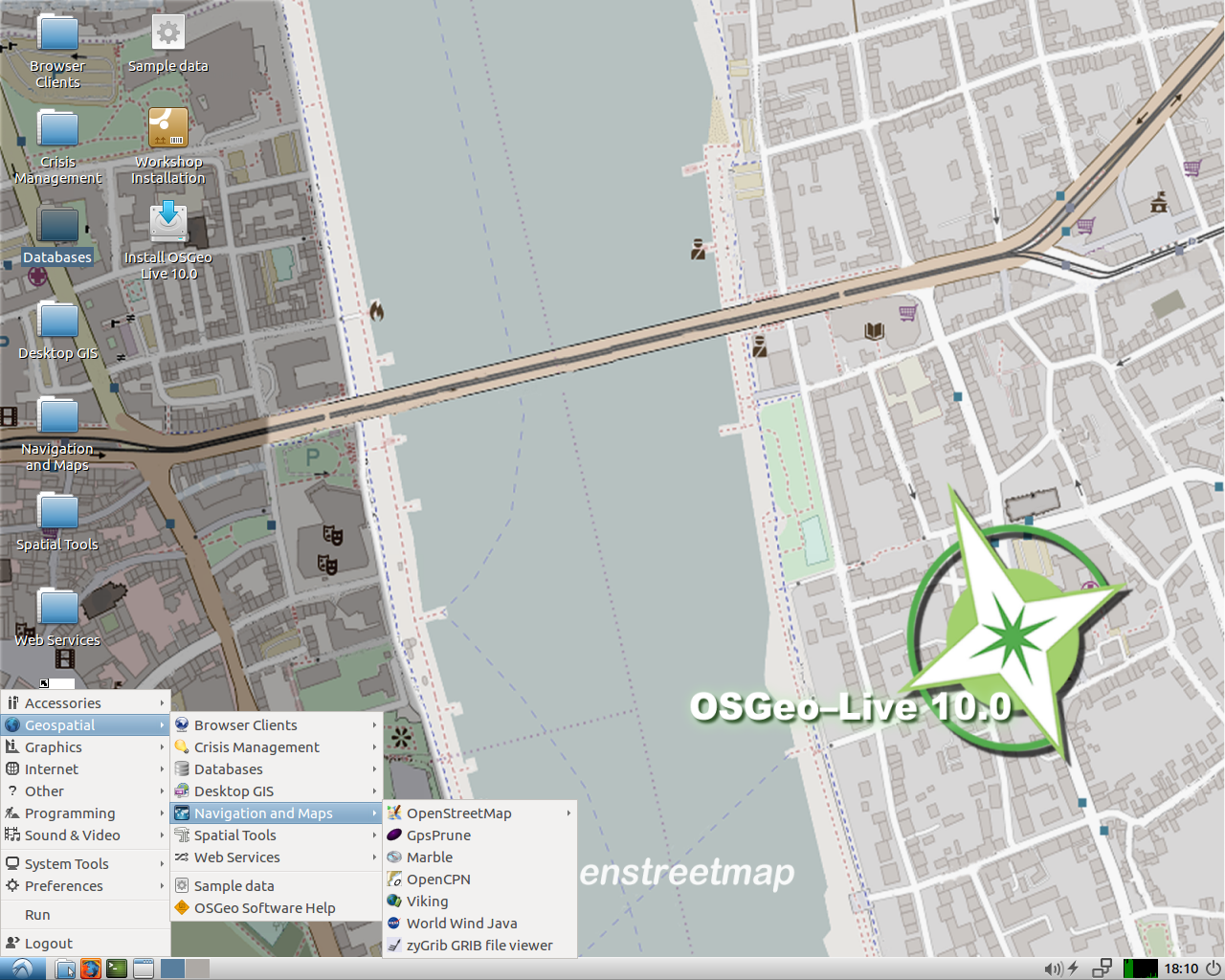 OSGeoLive desktop screenshot: 10.0