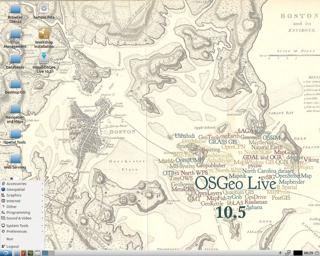 OSGeoLive desktop screenshot: 10.5