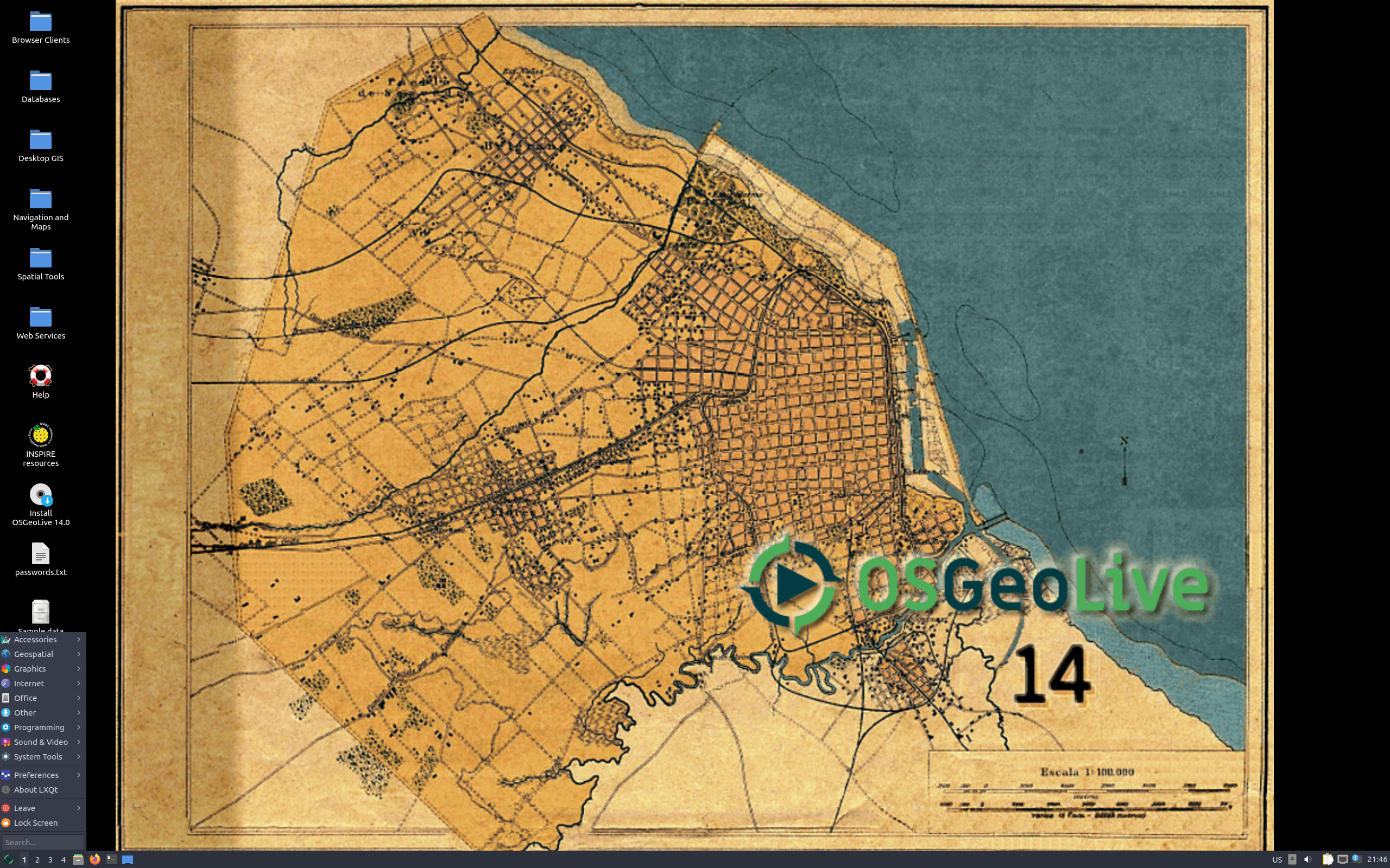 OSGeoLive desktop screenshot: 14.0