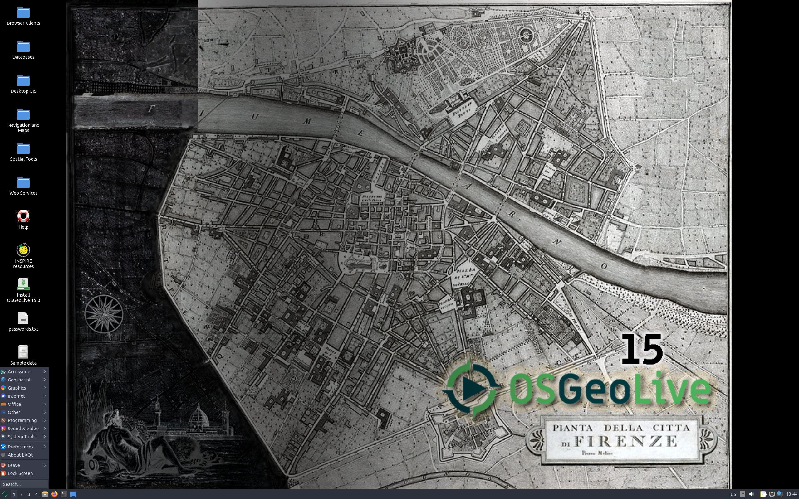 OSGeoLive desktop screenshot: 15.0