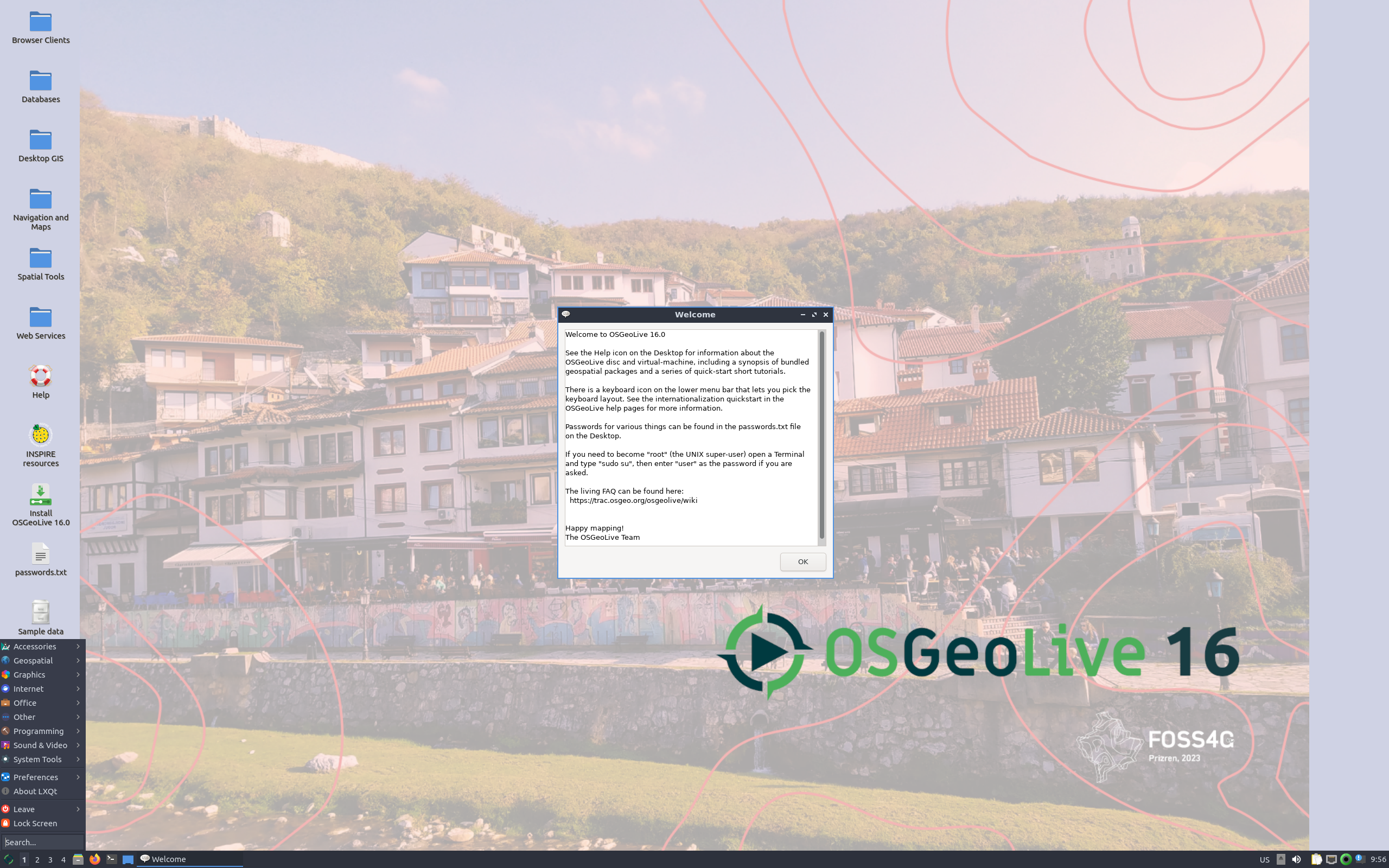 OSGeoLive desktop screenshot: 16.0