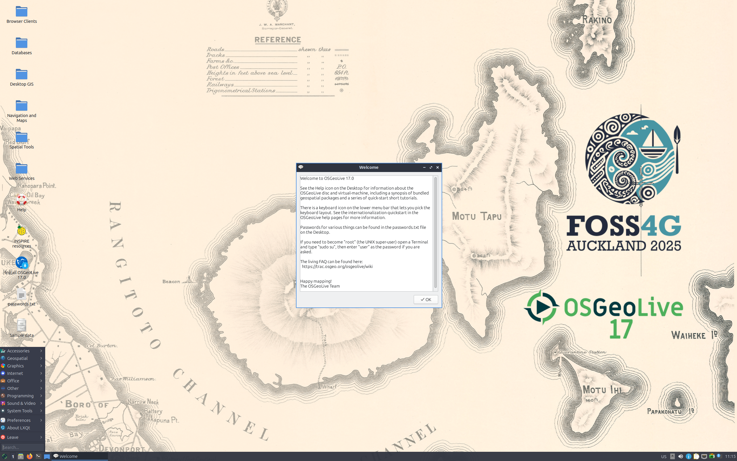 OSGeoLive desktop screenshot: 17.0